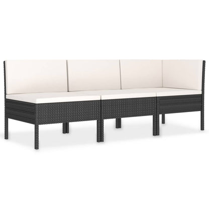 Set Divani da Giardino 3 pz con Cuscini in Polyrattan Nero | homemem39