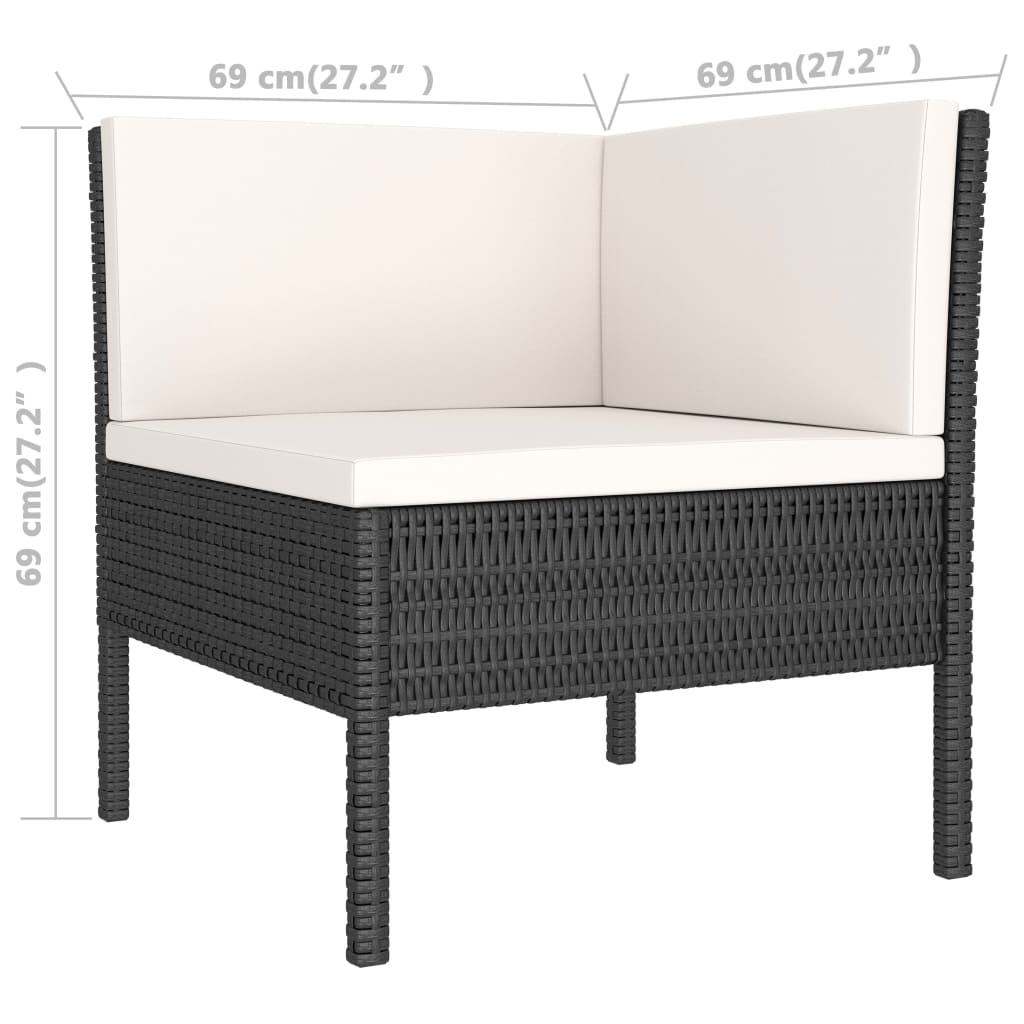Set Divani da Giardino 3 pz con Cuscini in Polyrattan Nero | homemem39