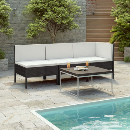 Set Divani da Giardino 3 pz con Cuscini in Polyrattan Nero | homemem39