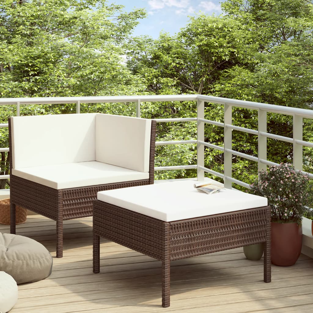 Set Divani da Giardino 2 pz con Cuscini in Polyrattan Marrone - homemem39