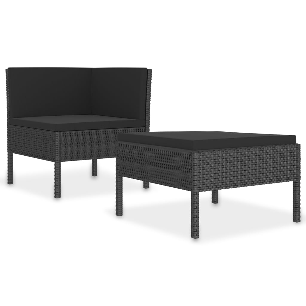 Set Divani da Giardino 2 pz con Cuscini in Polyrattan Nero | homemem39