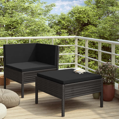 Set Divani da Giardino 2 pz con Cuscini in Polyrattan Nero | homemem39