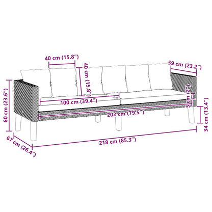 Divano da Giardino a 3 Posti con Cuscini in Polyrattan Nero - homemem39