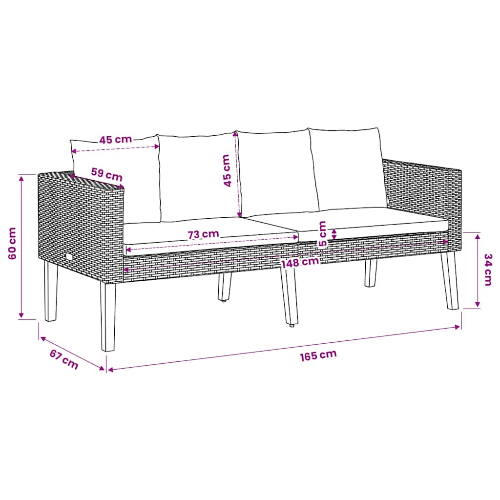 Divano da Giardino a 2 Posti con Cuscini in Polyrattan Beige