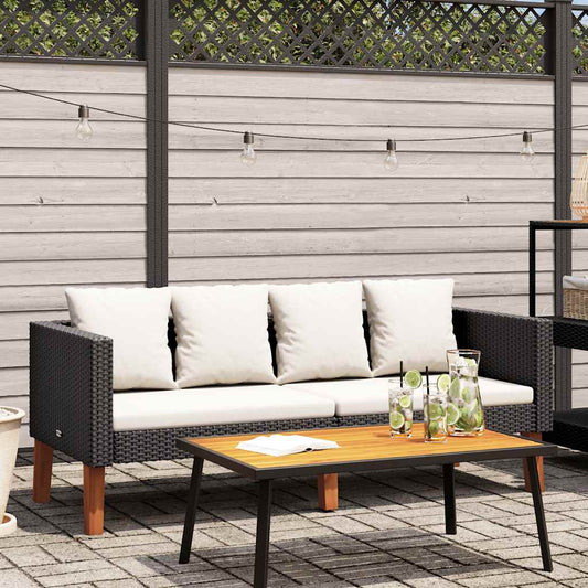 Divano da Giardino a 2 Posti con Cuscini in Polyrattan Nero