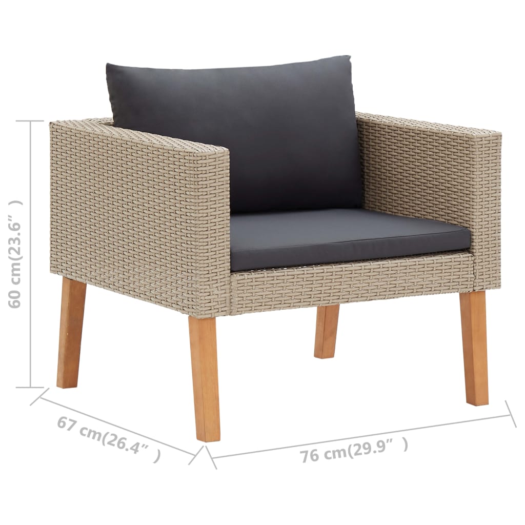 Set Divani da Giardino 3 pz con Cuscini in Polyrattan Beige | homemem39