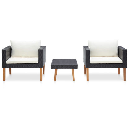Set Divani da Giardino 3 pz con Cuscini in Polyrattan Nero | homemem39
