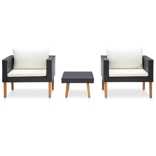Set Divani da Giardino 3 pz con Cuscini in Polyrattan Nero | homemem39