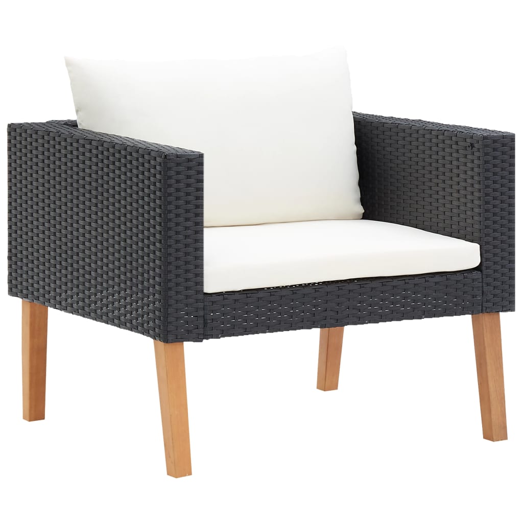 Set Divani da Giardino 3 pz con Cuscini in Polyrattan Nero | homemem39