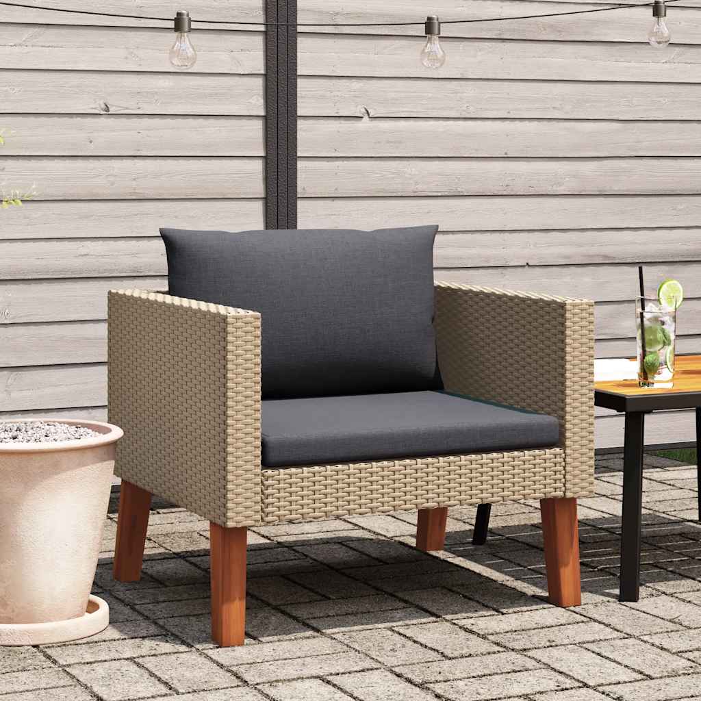 Divano da Giardino Singolo con Cuscini in Polyrattan Beige - homemem39