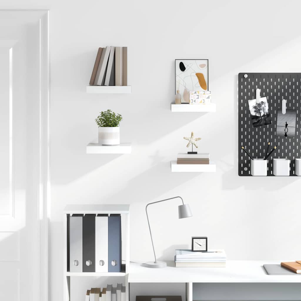 Scaffali a Parete 4 pz Bianco Lucido 23x23,5x3,8 cm in MDF | homemem39
