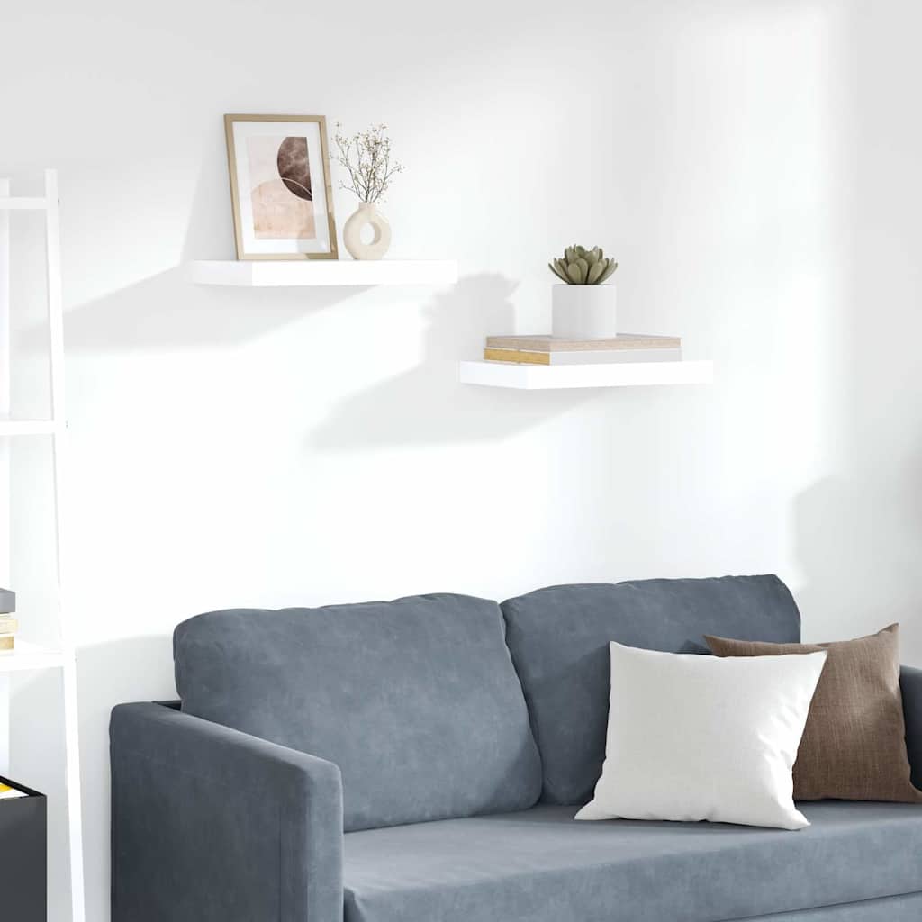 Scaffali a Parete 2 pz Bianco Lucido 40x23,5x3,8 cm in MDF