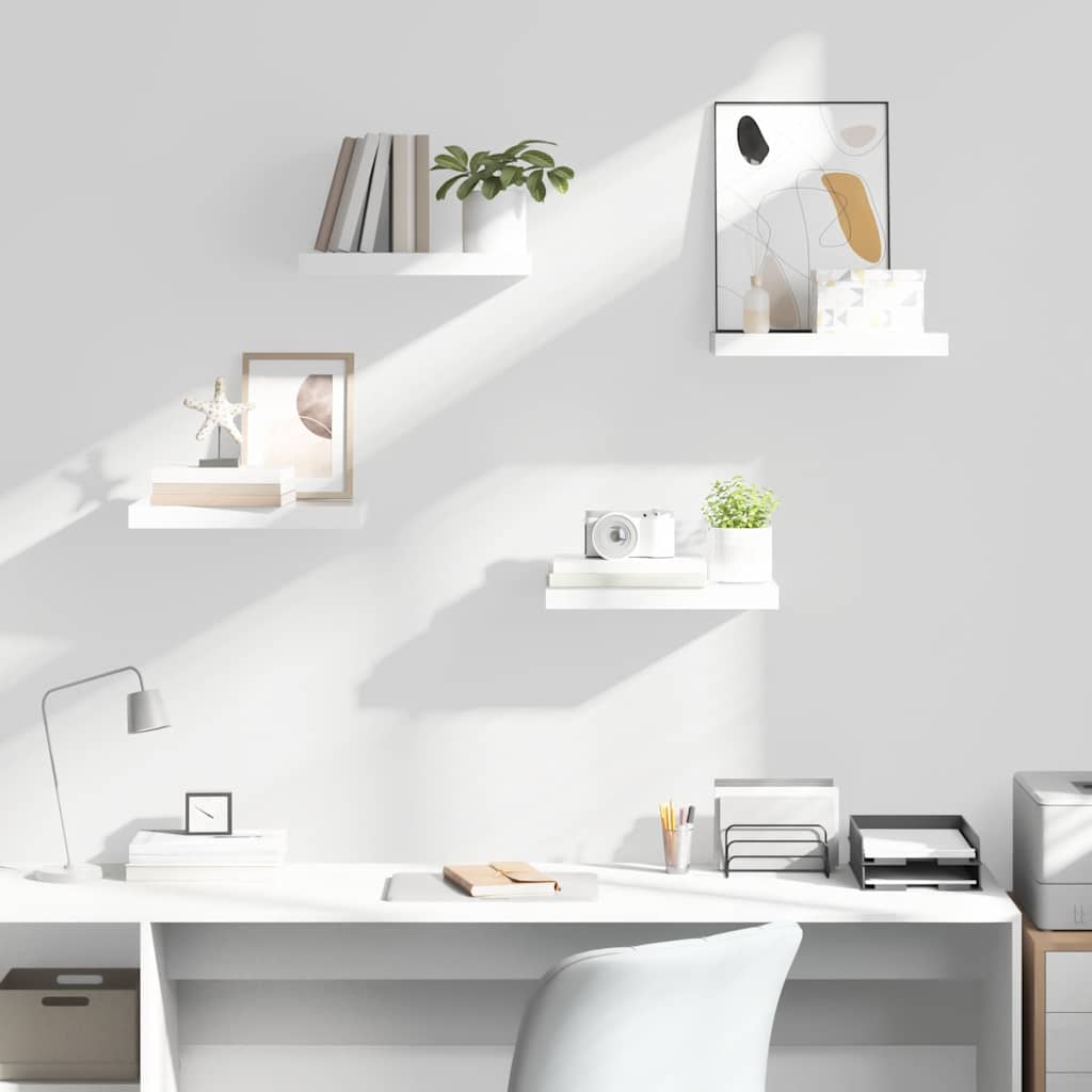 Scaffali a Parete 4 pz Bianco Lucido 40x23,5x3,8 cm in MDF | homemem39