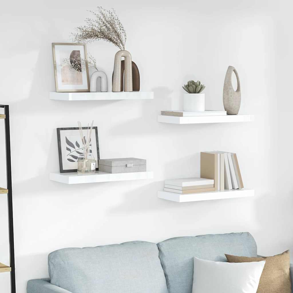 Scaffali a Parete 4 pz Bianco Lucido 50x23,5x3,8 cm in MDF | homemem39