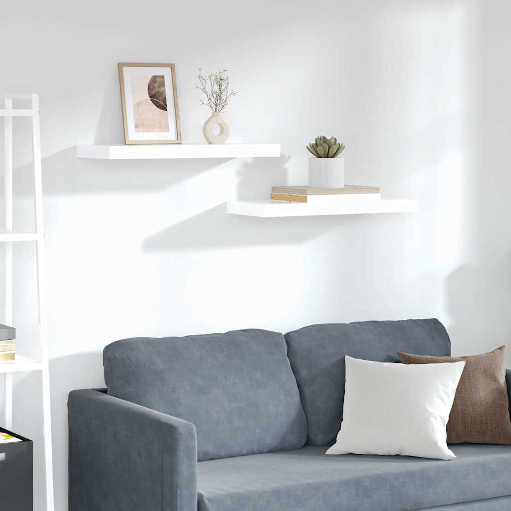 Scaffali a Parete 2 pz Bianco Lucido 60x23,5x3,8 cm in MDF