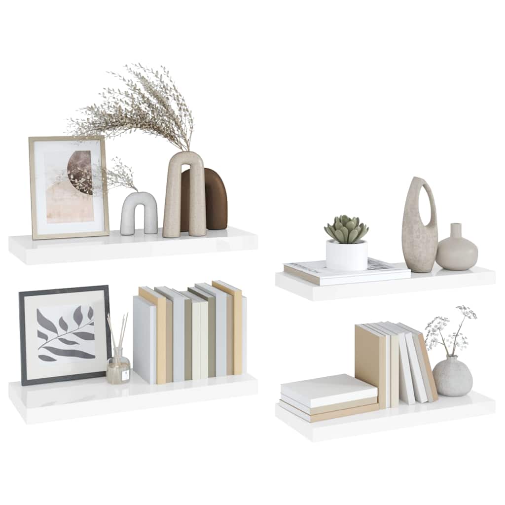 Scaffali a Parete 4 pz Bianco Lucido 60x23,5x3,8 cm in MDF | homemem39