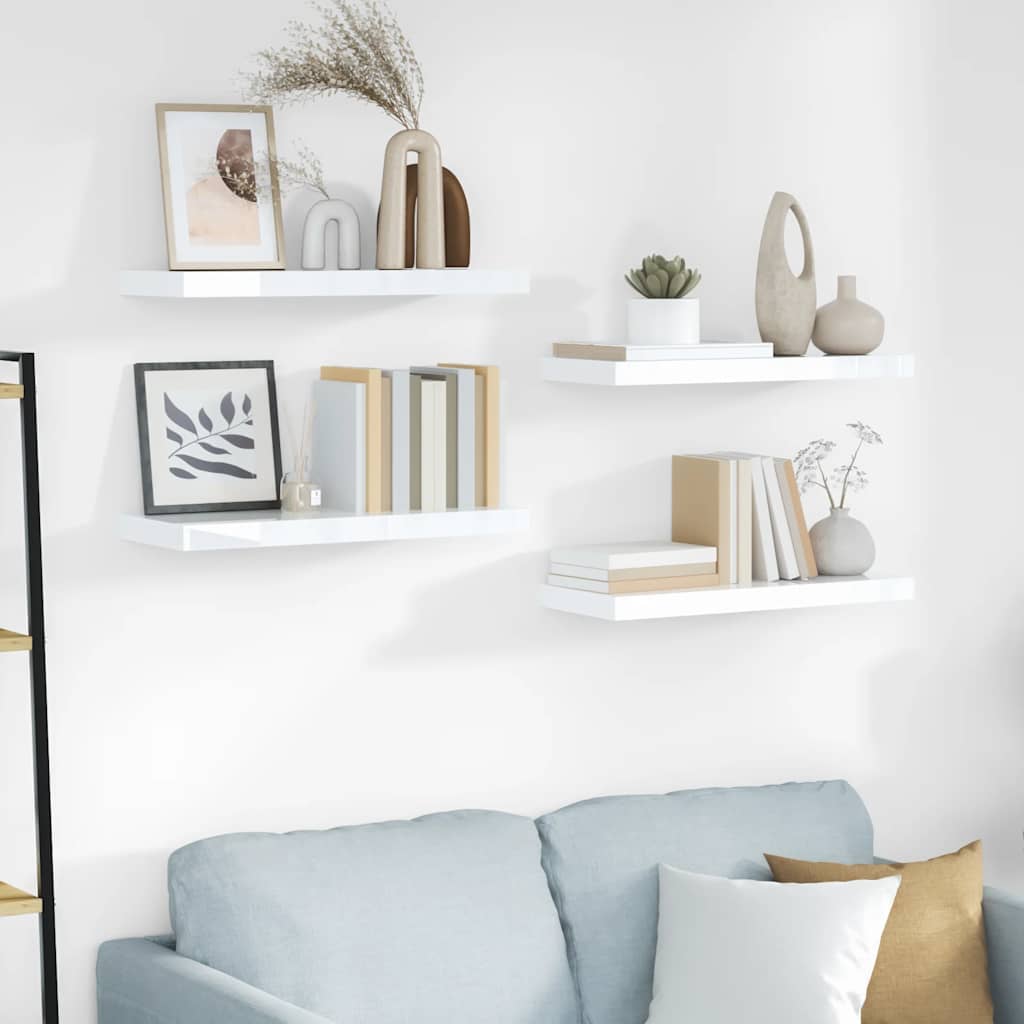 Scaffali a Parete 4 pz Bianco Lucido 60x23,5x3,8 cm in MDF | homemem39