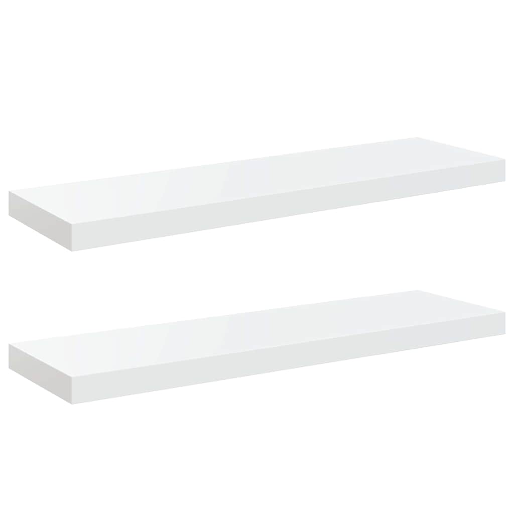 Scaffali a Parete 2 pz Bianco Lucido 80x23,5x3,8 cm in MDF