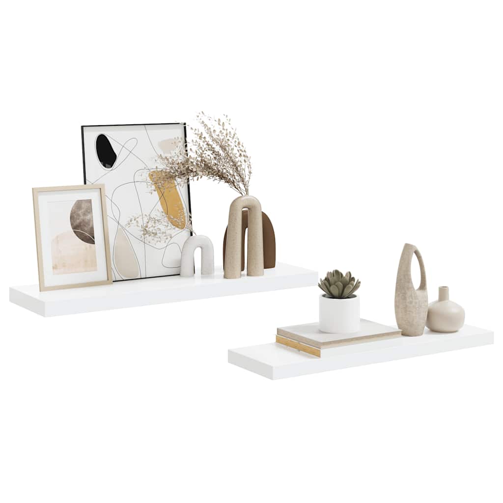 Scaffali a Parete 2 pz Bianco Lucido 80x23,5x3,8 cm in MDF | homemem39