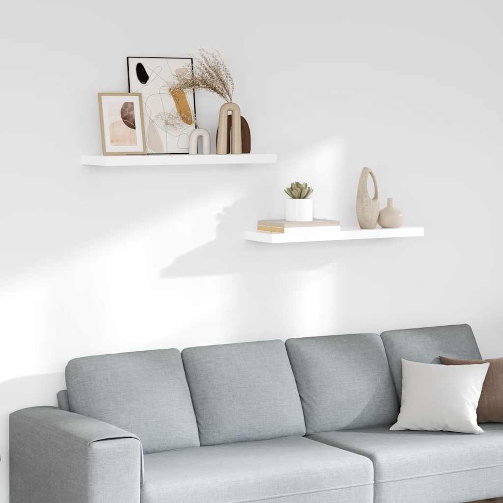 Scaffali a Parete 2 pz Bianco Lucido 80x23,5x3,8 cm in MDF | homemem39