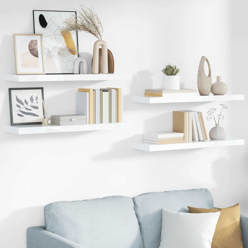 Scaffali a Parete 4 pz Bianco Lucido 80x23,5x3,8 cm in MDF | homemem39