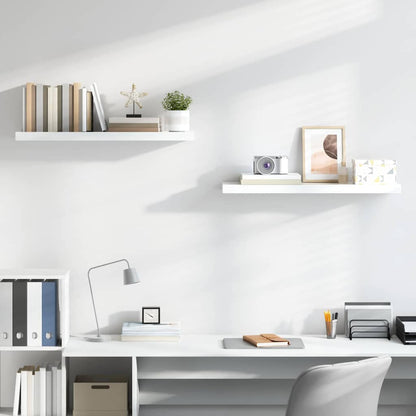 Scaffali a Parete 2 pz Bianco Lucido 90x23,5x3,8 cm in MDF | homemem39