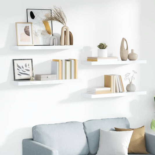 Scaffali a Parete 4 pz Bianco Lucido 23x23,5x3,8 cm in MDF | homemem39