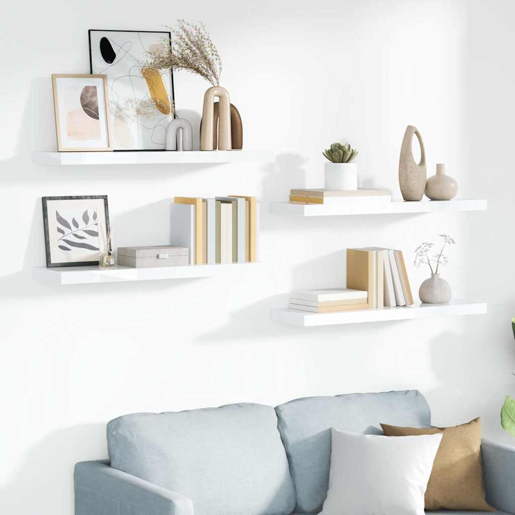 Scaffali a Parete 4 pz Bianco Lucido 23x23,5x3,8 cm in MDF