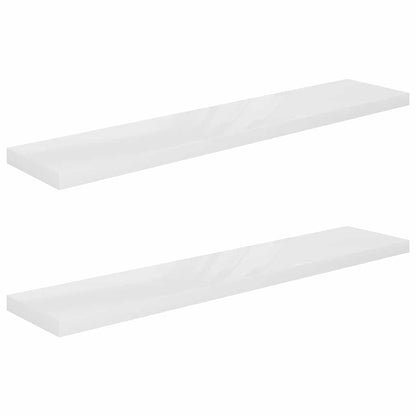 Scaffali a Parete 2 pz Bianco Lucido 120x23,5x3,8 cm in MDF