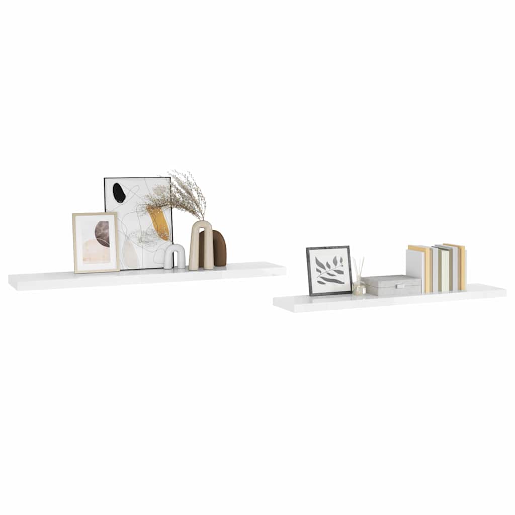 Scaffali a Parete 2 pz Bianco Lucido 120x23,5x3,8 cm in MDF | homemem39