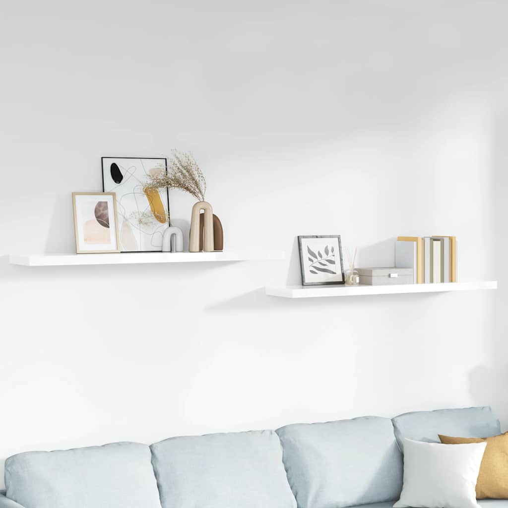 Scaffali a Parete 2 pz Bianco Lucido 120x23,5x3,8 cm in MDF | homemem39