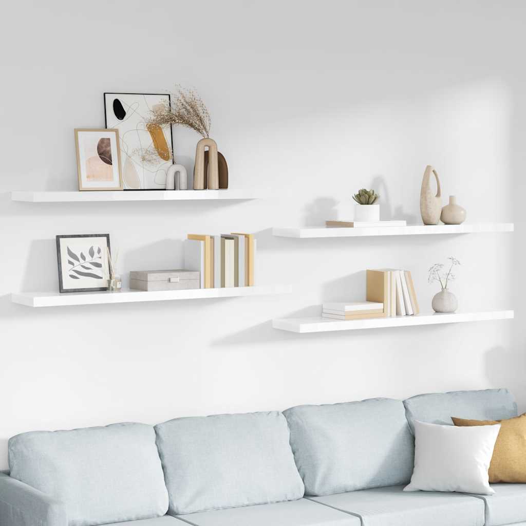 Scaffali a Parete 4 pz Bianco Lucido 120x23,5x3,8 cm in MDF | homemem39