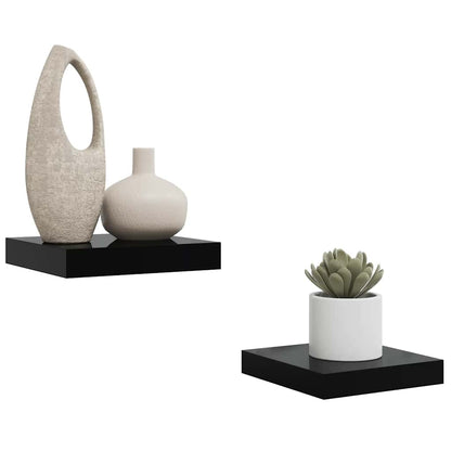 Scaffali a Parete 2 pz Nero Lucido 23x23,5x3,8 cm in MDF | homemem39