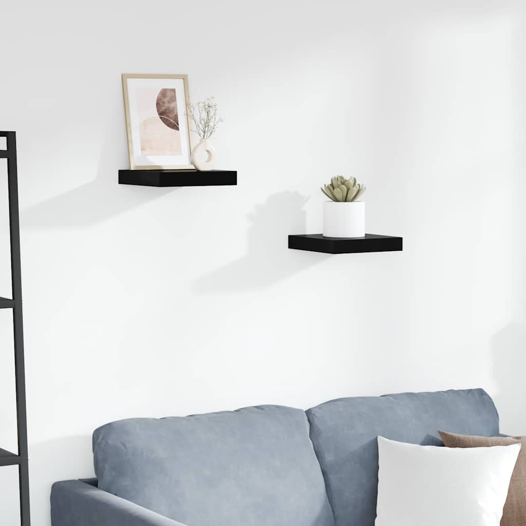 Scaffali a Parete 2 pz Nero Lucido 23x23,5x3,8 cm in MDF