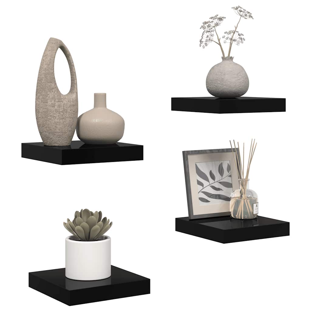 Scaffali a Parete 4 pz Nero Lucido 23x23,5x3,8 cm in MDF | homemem39