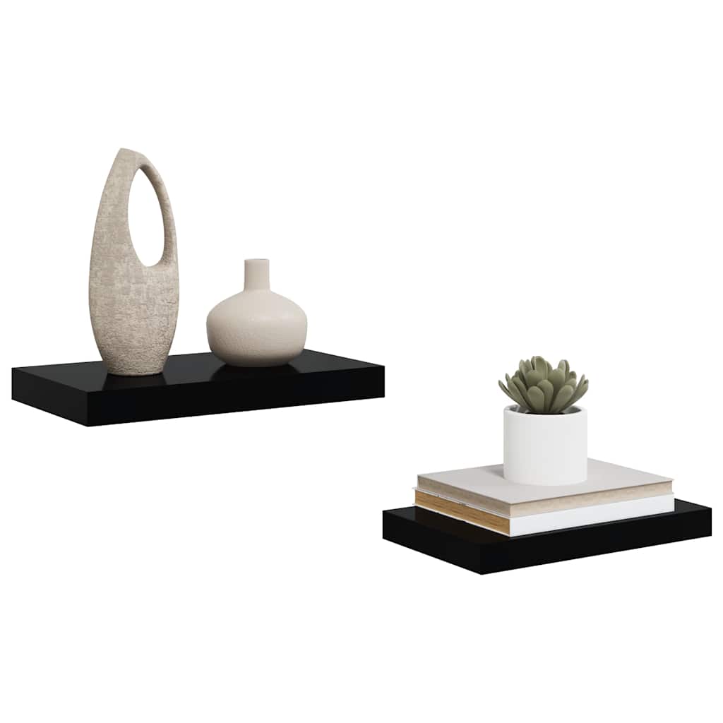 Scaffali a Parete 2 pz Nero Lucido 40x23,5x3,8 cm in MDF | homemem39