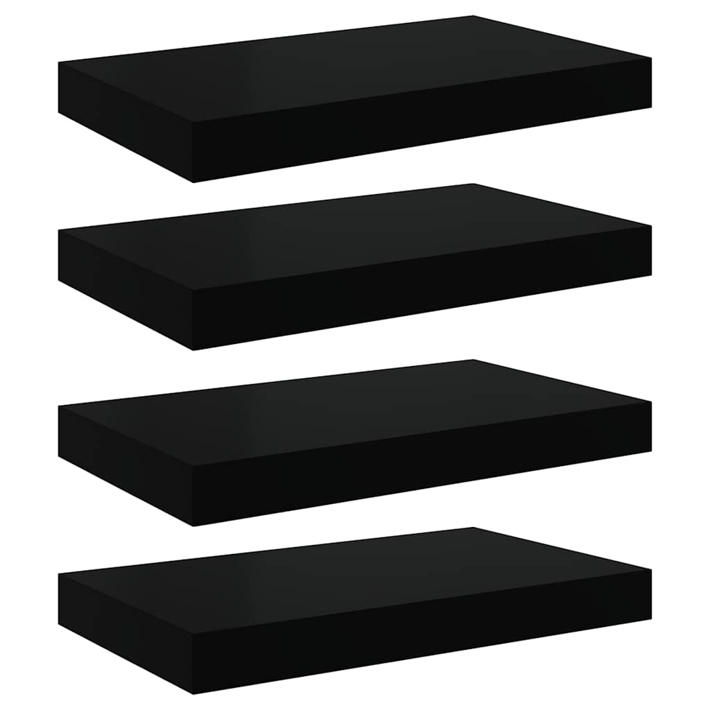 Scaffali a Parete 4 pz Nero Lucido 40x23,5x3,8 cm in MDF