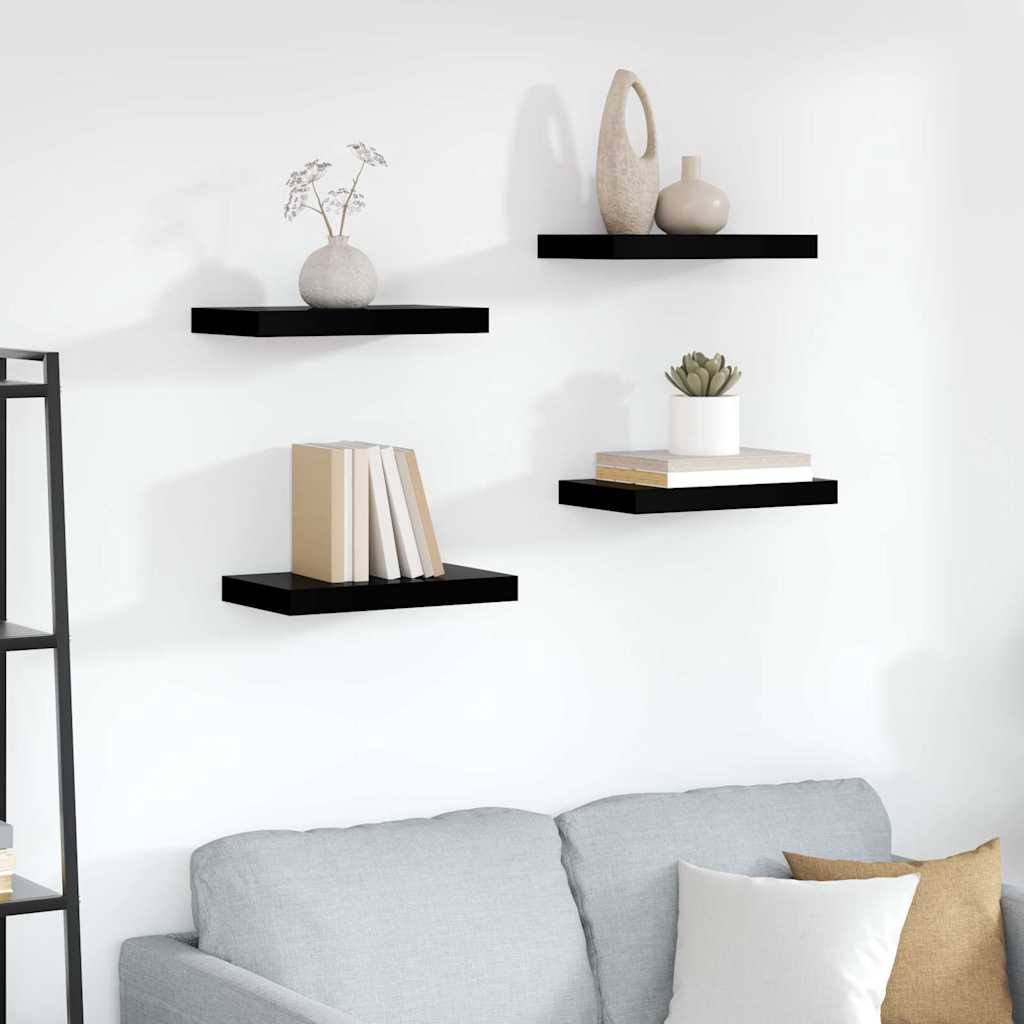 Scaffali a Parete 4 pz Nero Lucido 40x23,5x3,8 cm in MDF