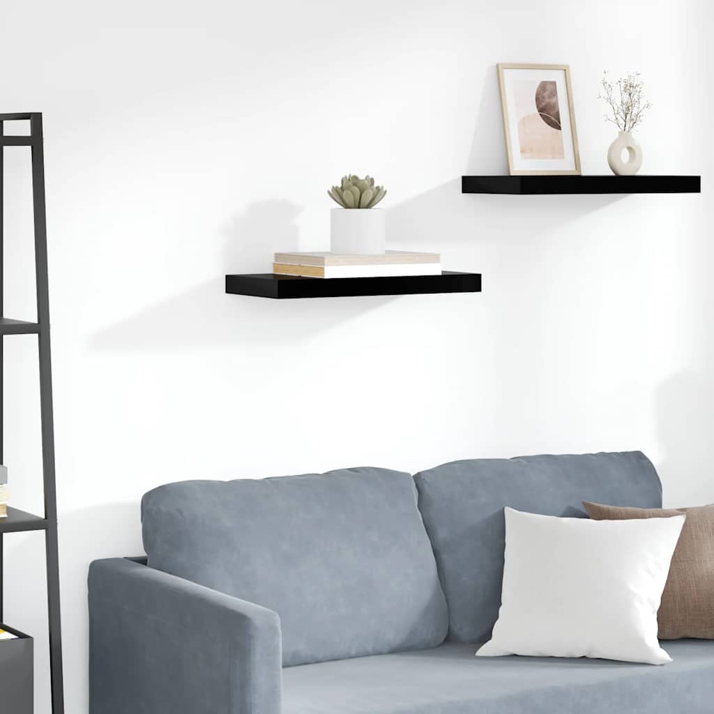 Scaffale a Parete Nero Lucido 50x23,5x3,8 cm in MDF | homemem39