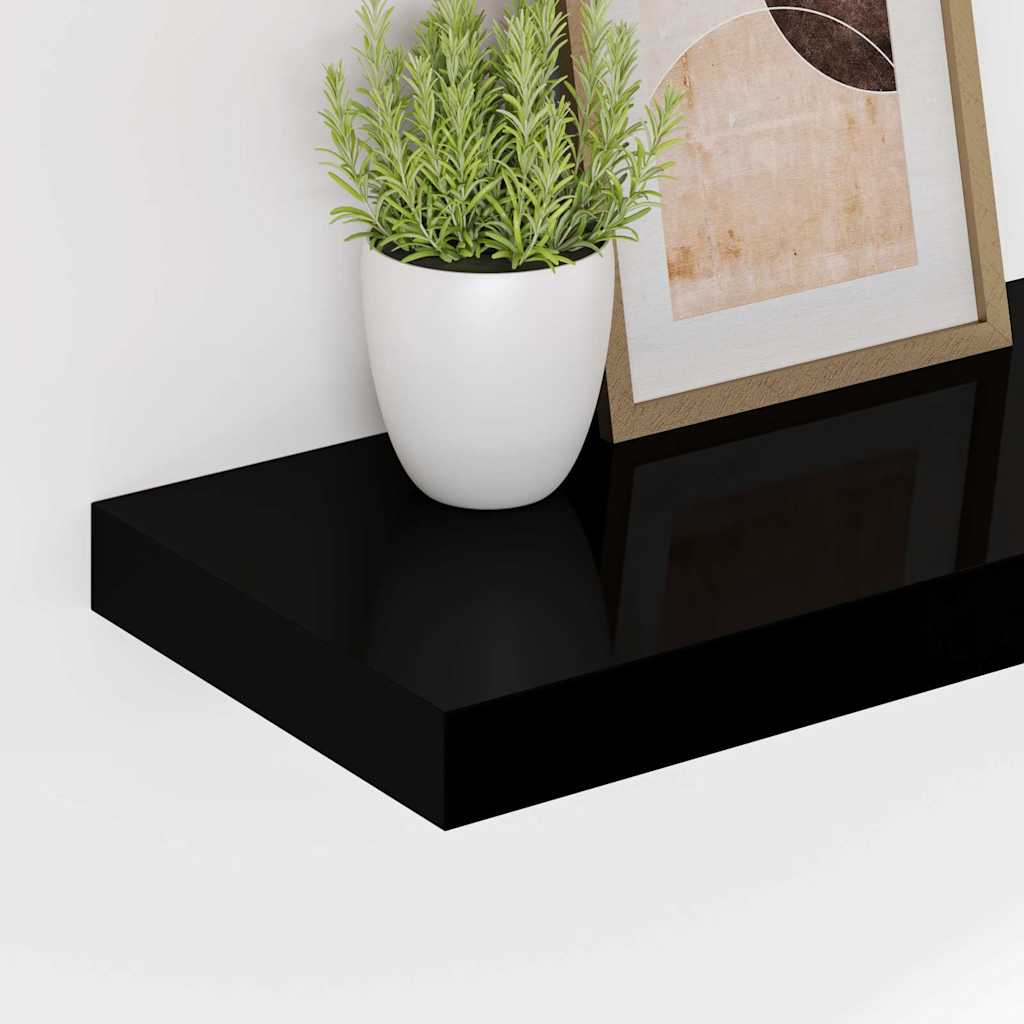 Scaffale a Parete Nero Lucido 50x23,5x3,8 cm in MDF