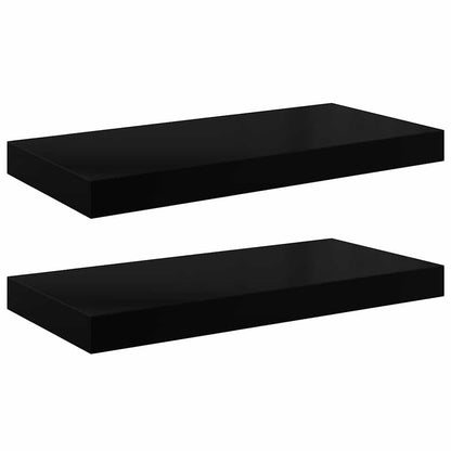 Scaffali a Parete 2 pz Nero Lucido 50x23,5x3,8 cm in MDF