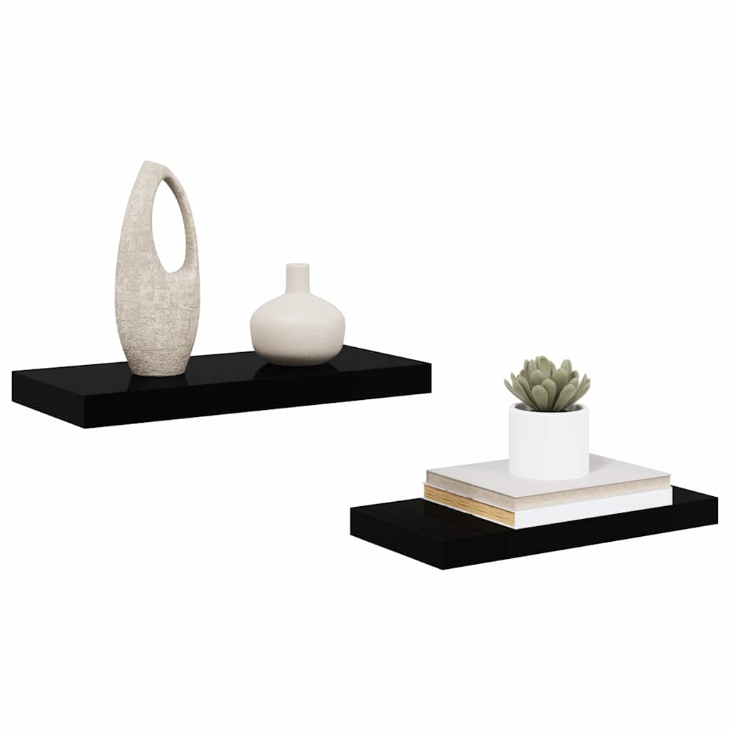 Scaffali a Parete 2 pz Nero Lucido 50x23,5x3,8 cm in MDF | homemem39