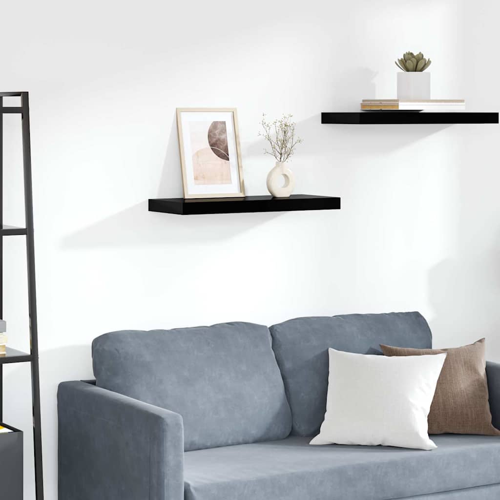 Scaffale a Parete Nero Lucido 60x23,5x3,8 cm in MDF | homemem39