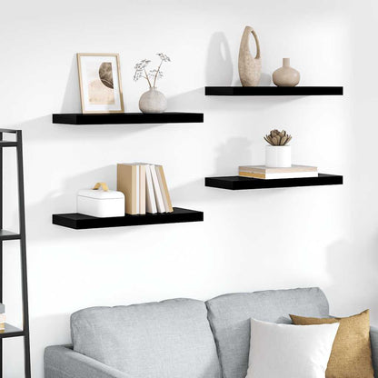 Scaffali a Parete 4 pz Nero Lucido 60x23,5x3,8 cm in MDF | homemem39