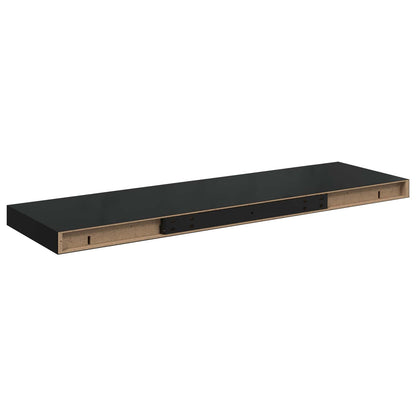 Scaffale a Parete Nero Lucido 80x23,5x3,8 cm in MDF