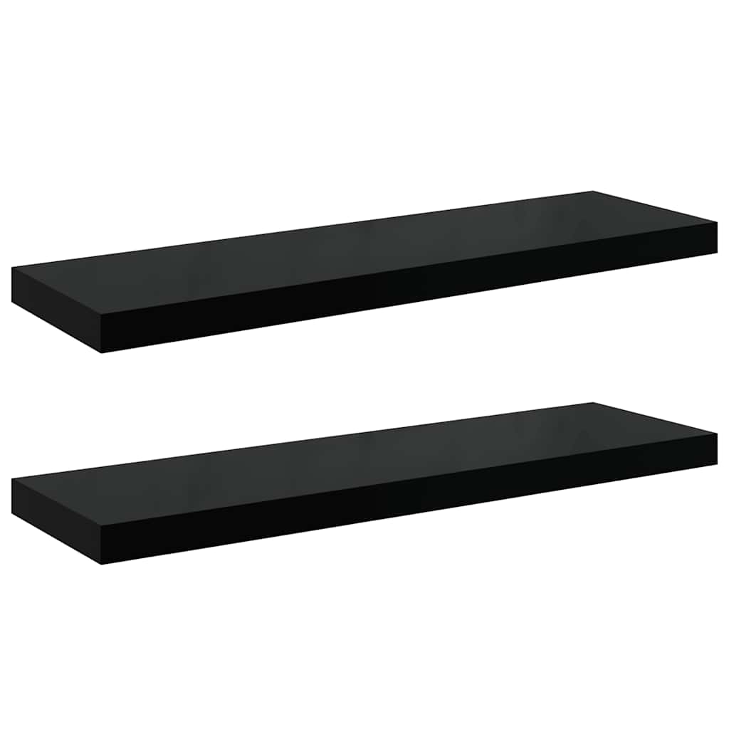 Scaffali a Parete 2 pz Nero Lucido 80x23,5x3,8 cm in MDF | homemem39