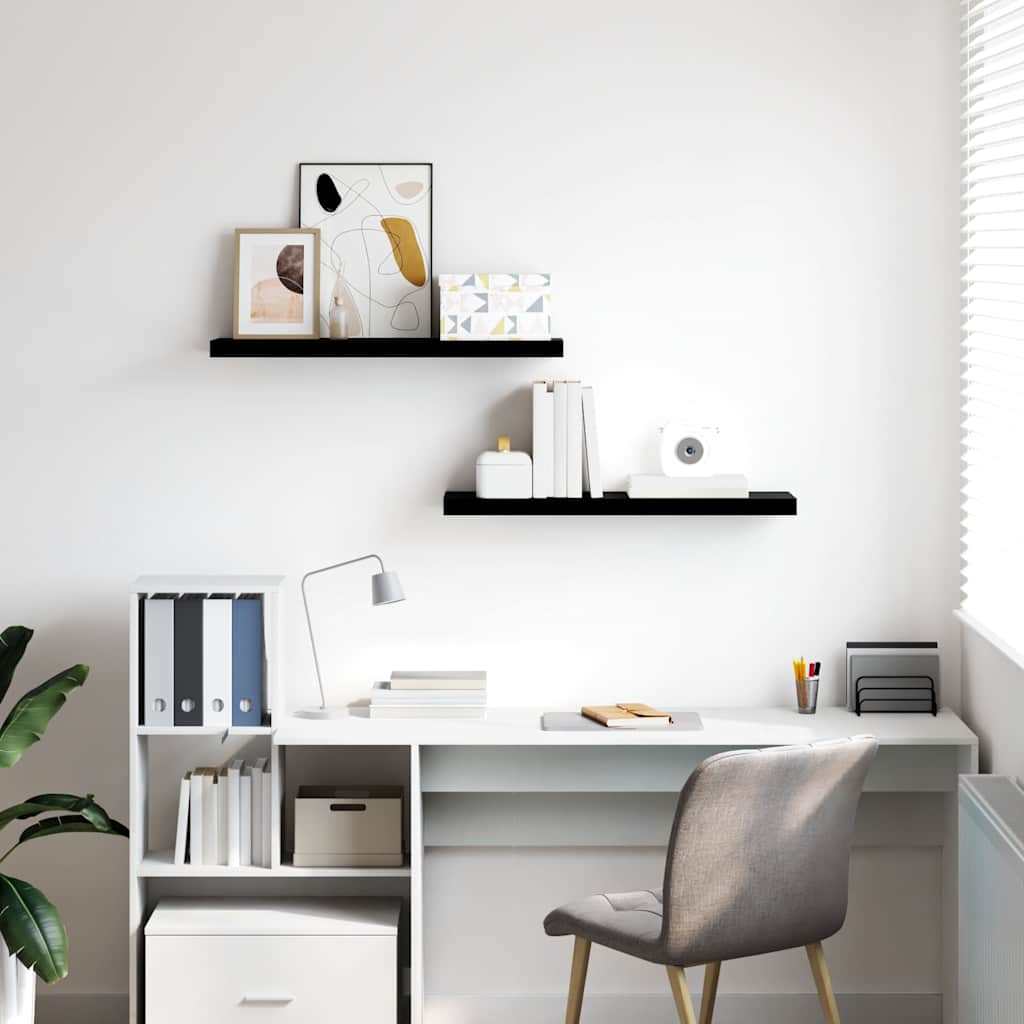 Scaffali a Parete 2 pz Nero Lucido 80x23,5x3,8 cm in MDF | homemem39