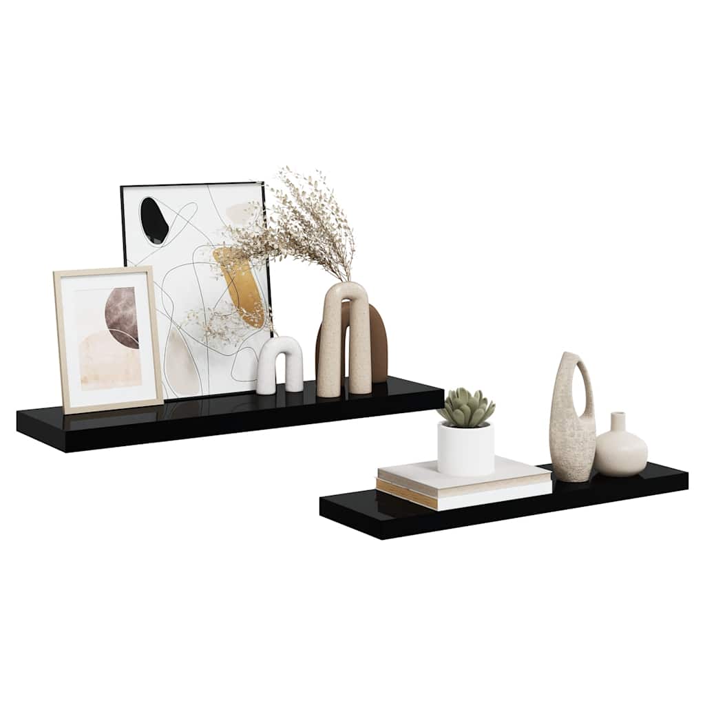 Scaffali a Parete 2 pz Nero Lucido 80x23,5x3,8 cm in MDF | homemem39