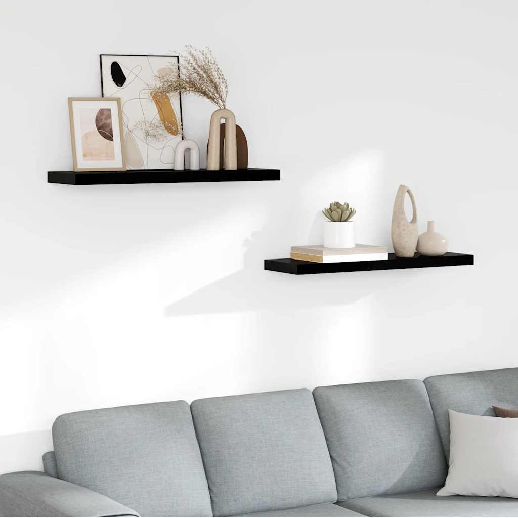 Scaffali a Parete 2 pz Nero Lucido 80x23,5x3,8 cm in MDF | homemem39
