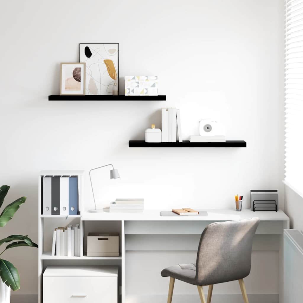 Scaffali a Parete 2 pz Nero Lucido 90x23,5x3,8 cm in MDF | homemem39
